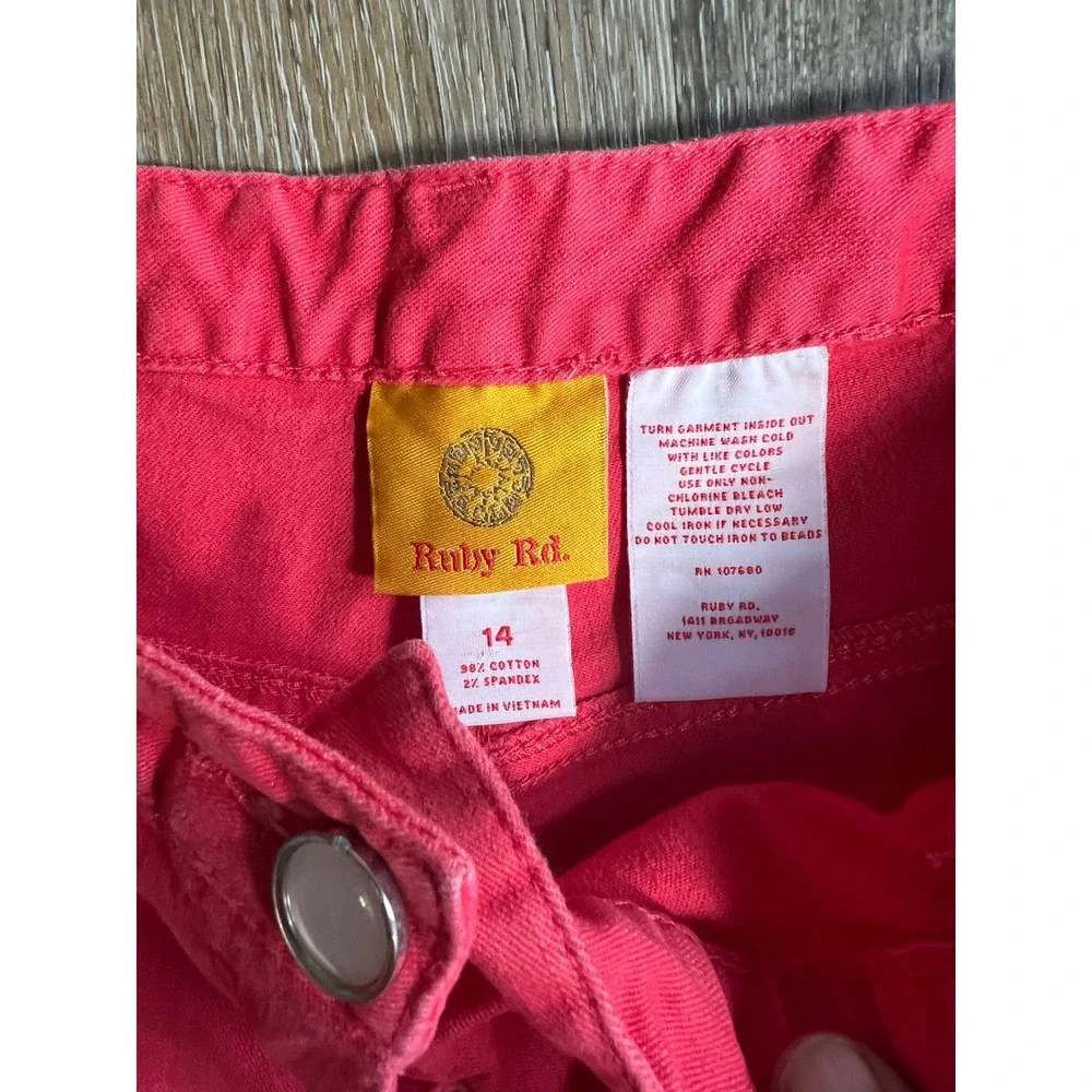 Ruby Rd Capri Pants Womens 14 Pink Excellent Studded‎ Hem Stretch Cotton Blend